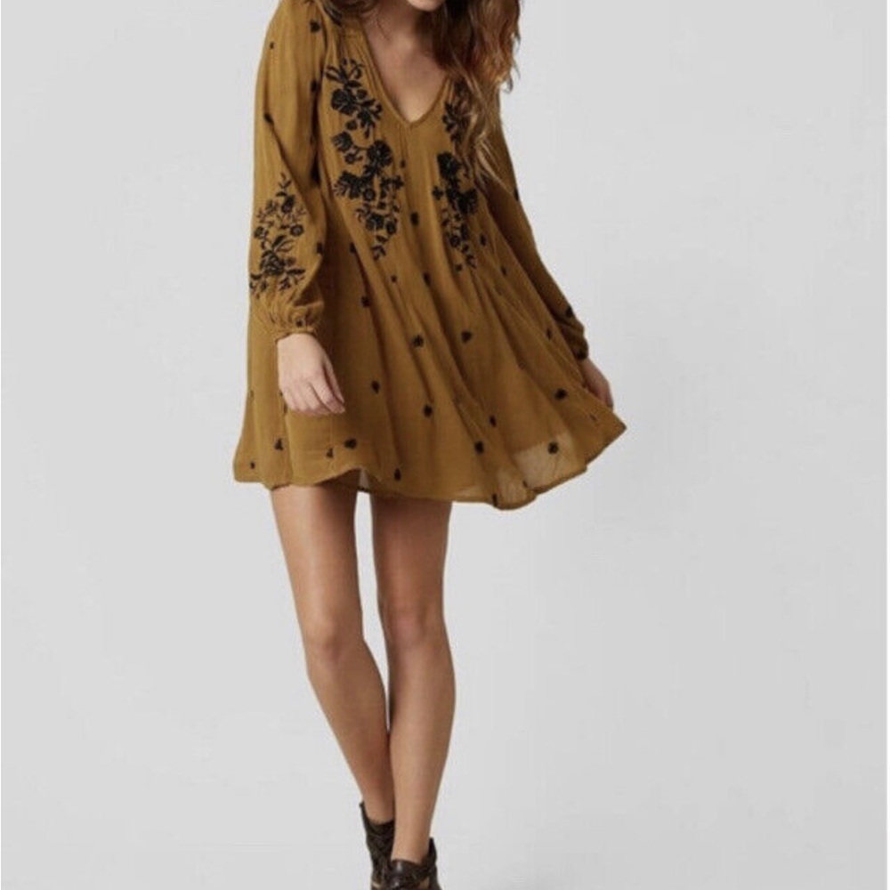 Free People Gold Embroidered Tunic Dress